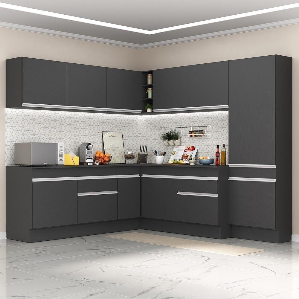 Armário de cozinha preto e branco compacto