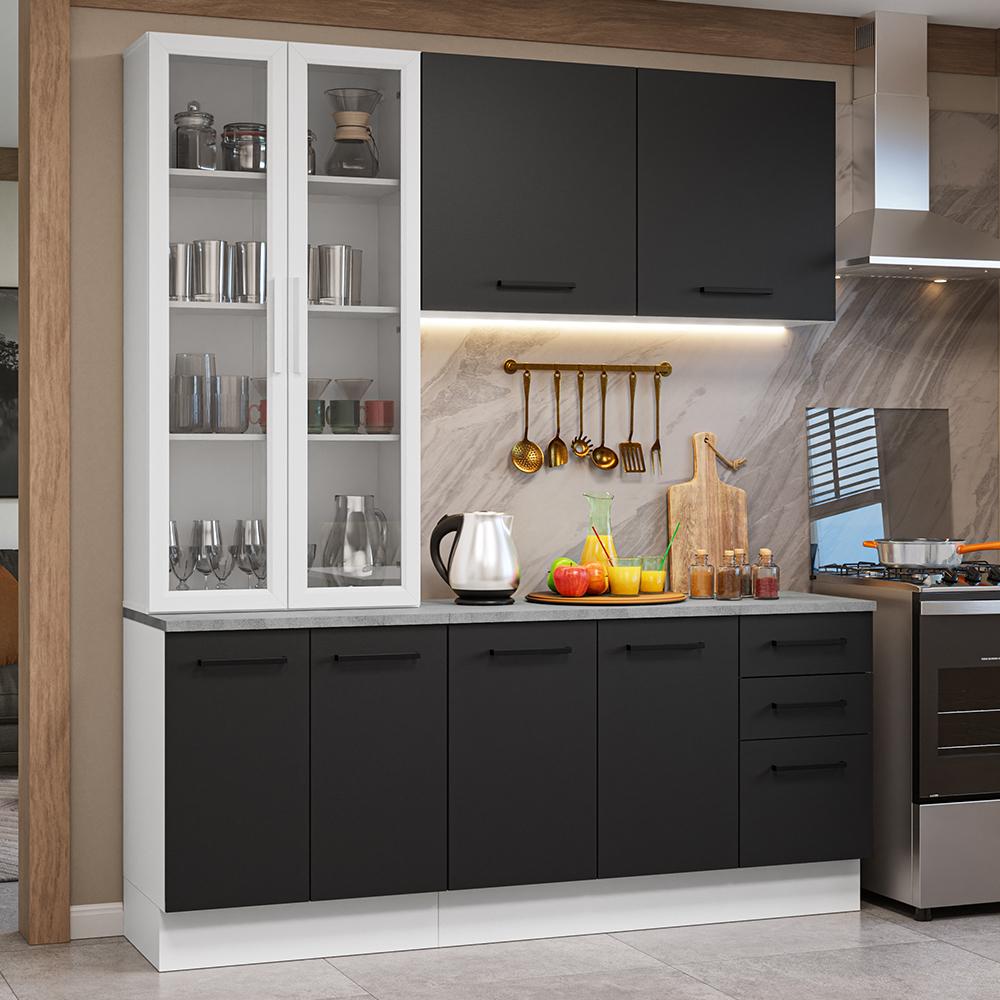 Armário de cozinha preto e branco em aço