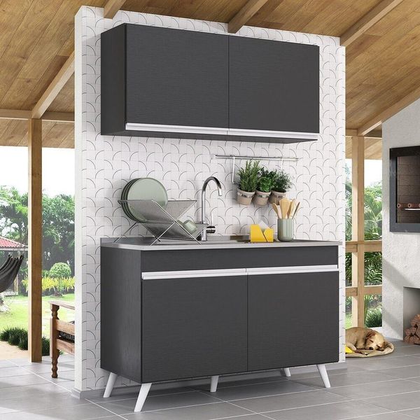 Armário de cozinha preto e branco em MDF
