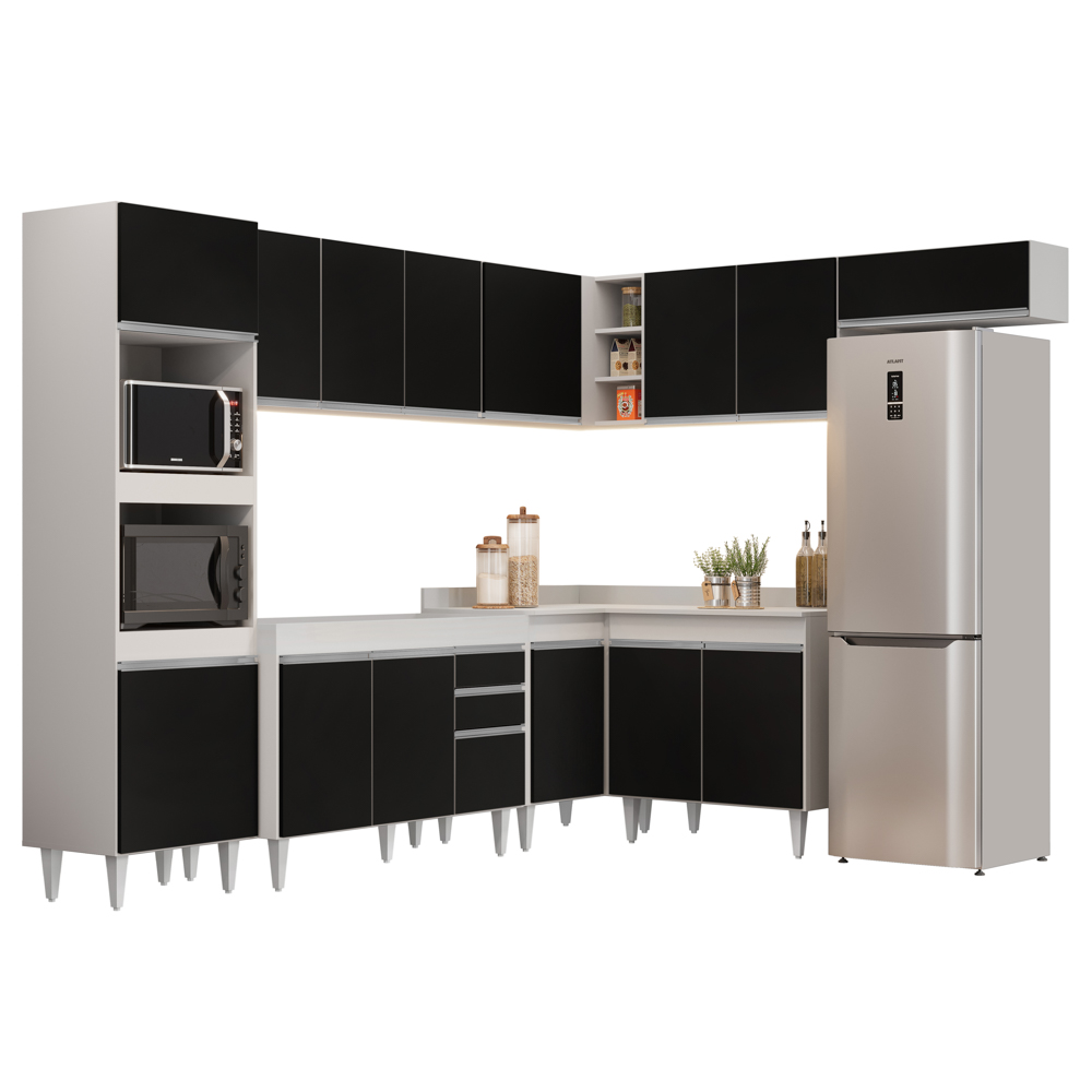 Balcão de cozinha preto e branco