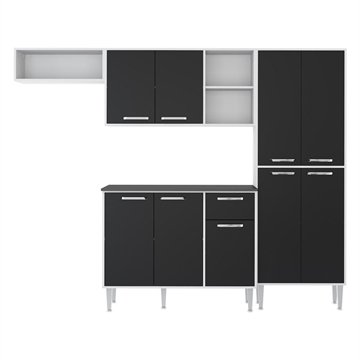 Armário de cozinha preto e branco modulado
