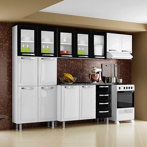 Balcão de cozinha preto e branco