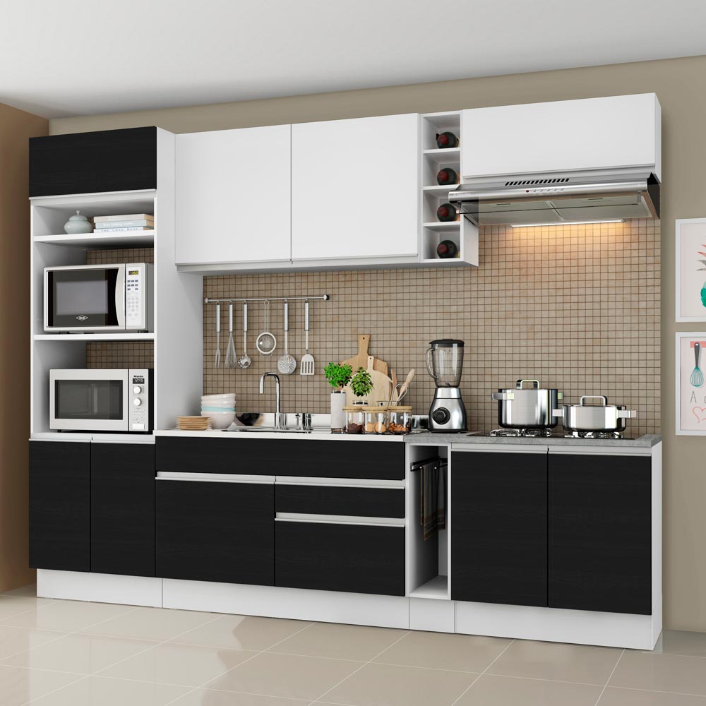 Cozinha completa preto e branco