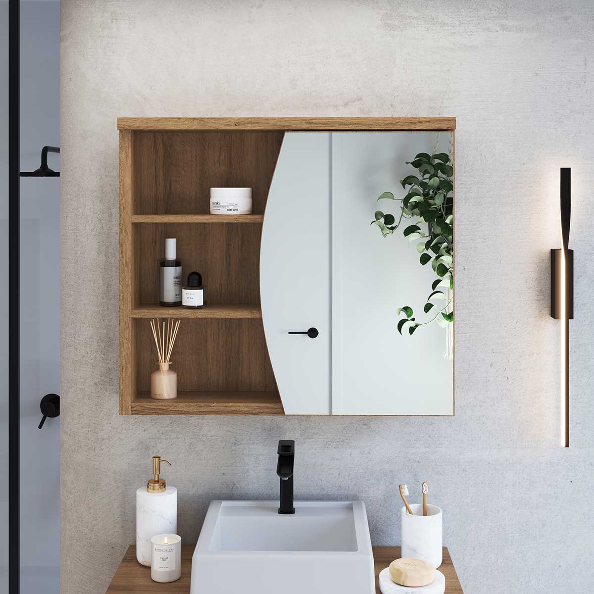 armário espelheira banheiro com iluminação LED