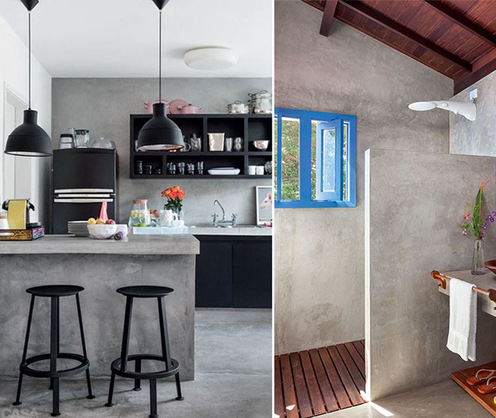 bancada de cozinha de cimento queimado