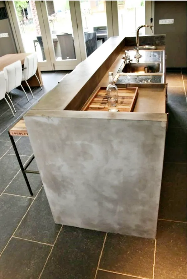 bancada de cozinha de cimento queimado