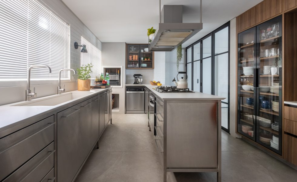 ideias bancada cozinha inox moderna