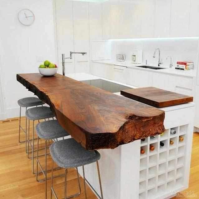 ideias de bancadas de madeira para cozinha pequena