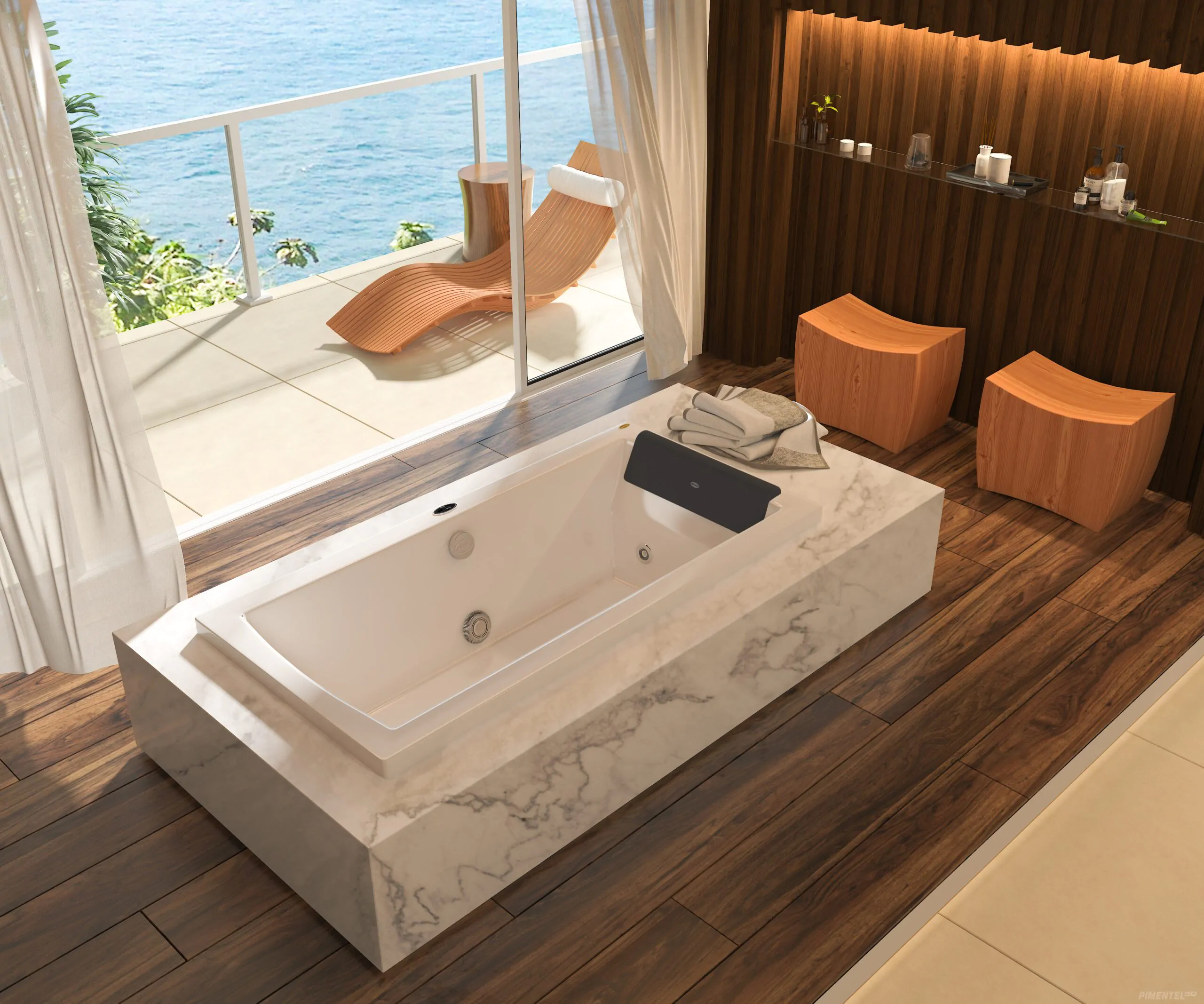 spa de canto com hidromassagem e deck