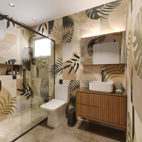 porcelanato amadeirado ou madeira natural banheiro