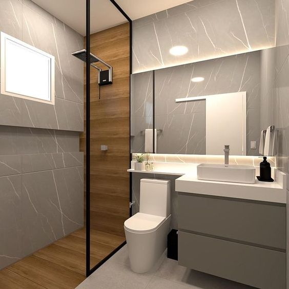 porcelanato amadeirado ou madeira natural banheiro