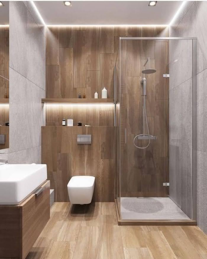 banheiros amadeirados modernos 2024 ideias
