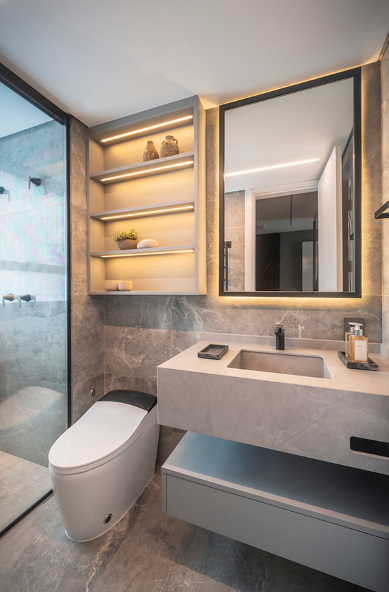 banheiro cinza e branco vs banheiro cinza e madeira