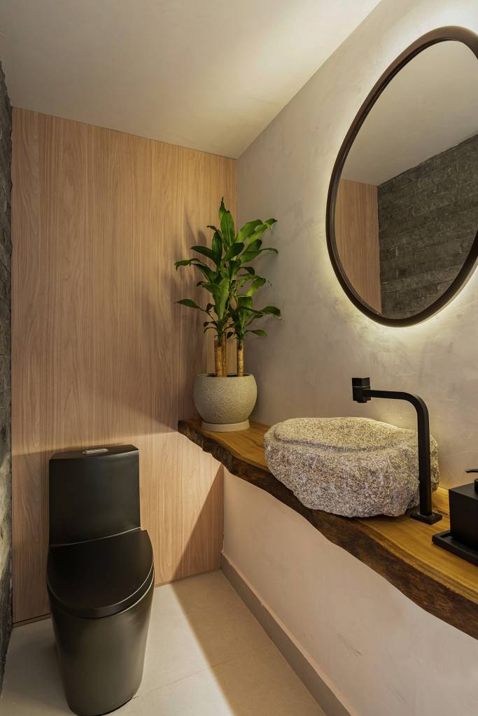 Guia completo de iluminação e plantas para banheiros modernos rústicos