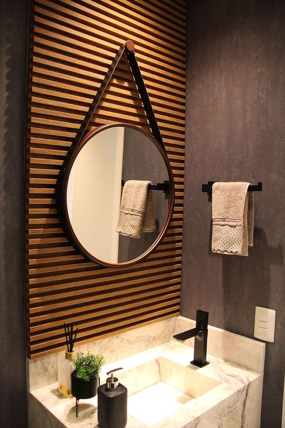 banheiro estilo industrial chique com espelho adnet