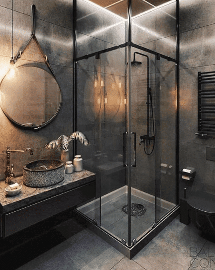 banheiro estilo industrial chique com espelho adnet