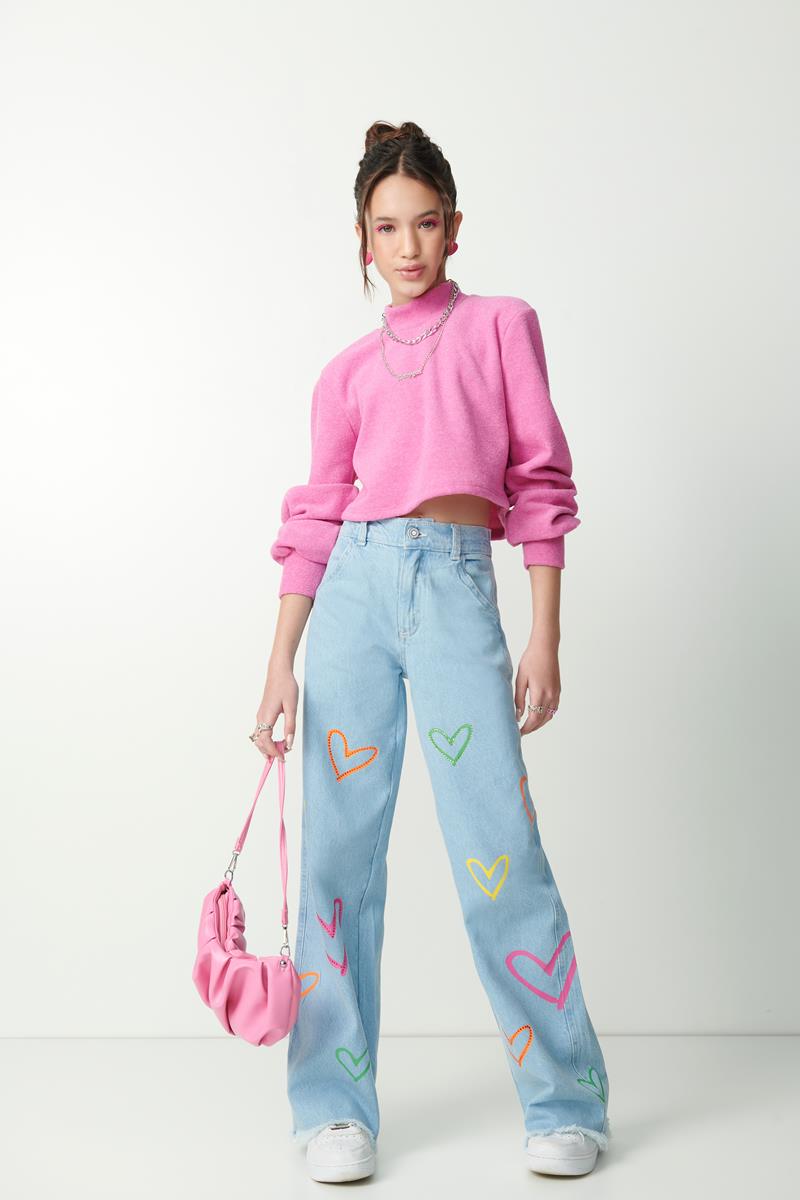 calça jeans wide leg com elastano