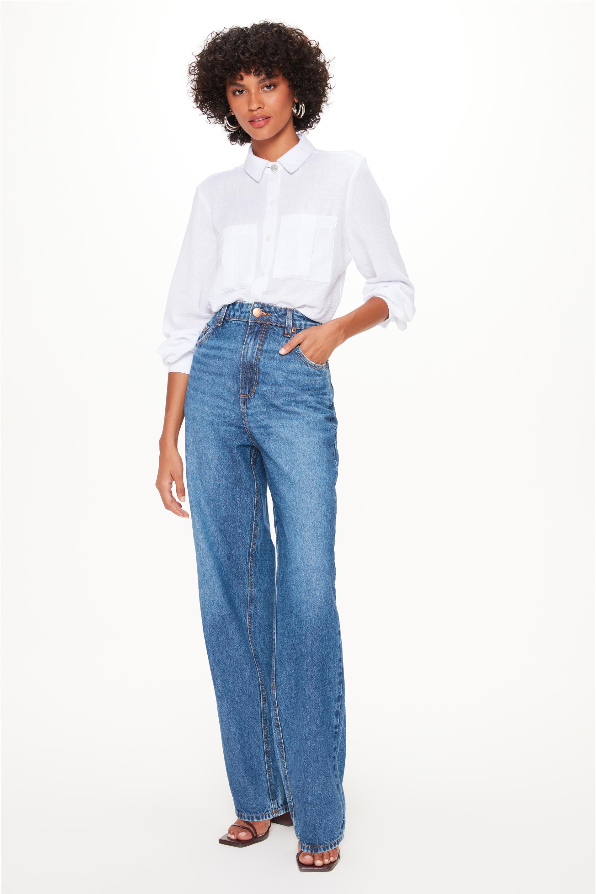 calça jeans wide leg preta