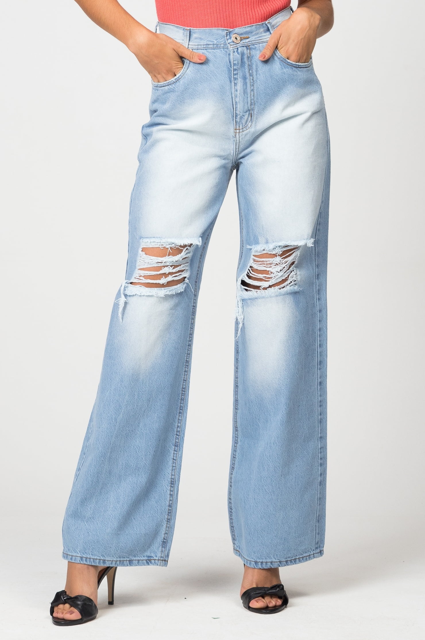 calça jeans wide leg cintura super alta