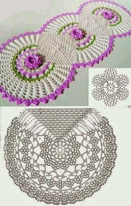 caminho de mesa crochê com flores coloridas para mesa de 6 lugares