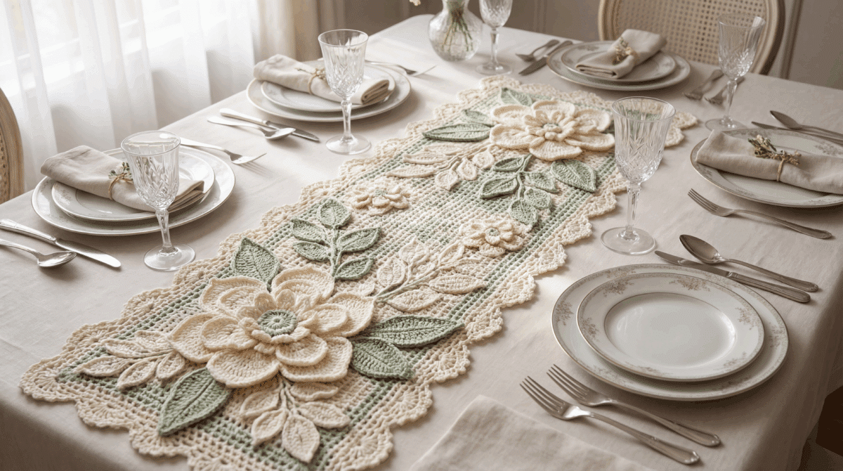 caminho de mesa crochê flor simples passo a passo