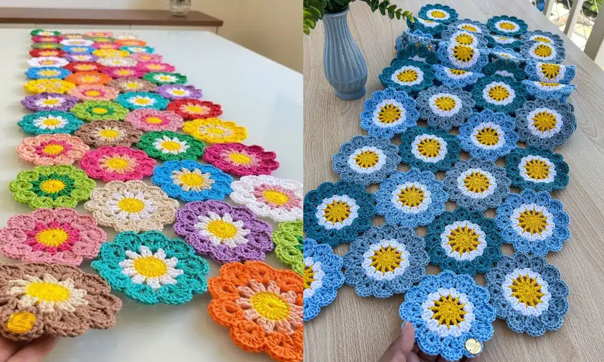 caminho de mesa crochê flor vs caminho de mesa bordado