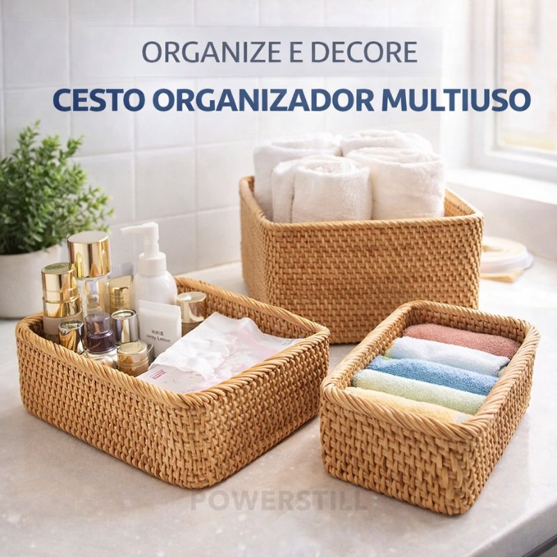 Organização do banheiro com cestos de vime: dicas e produtos