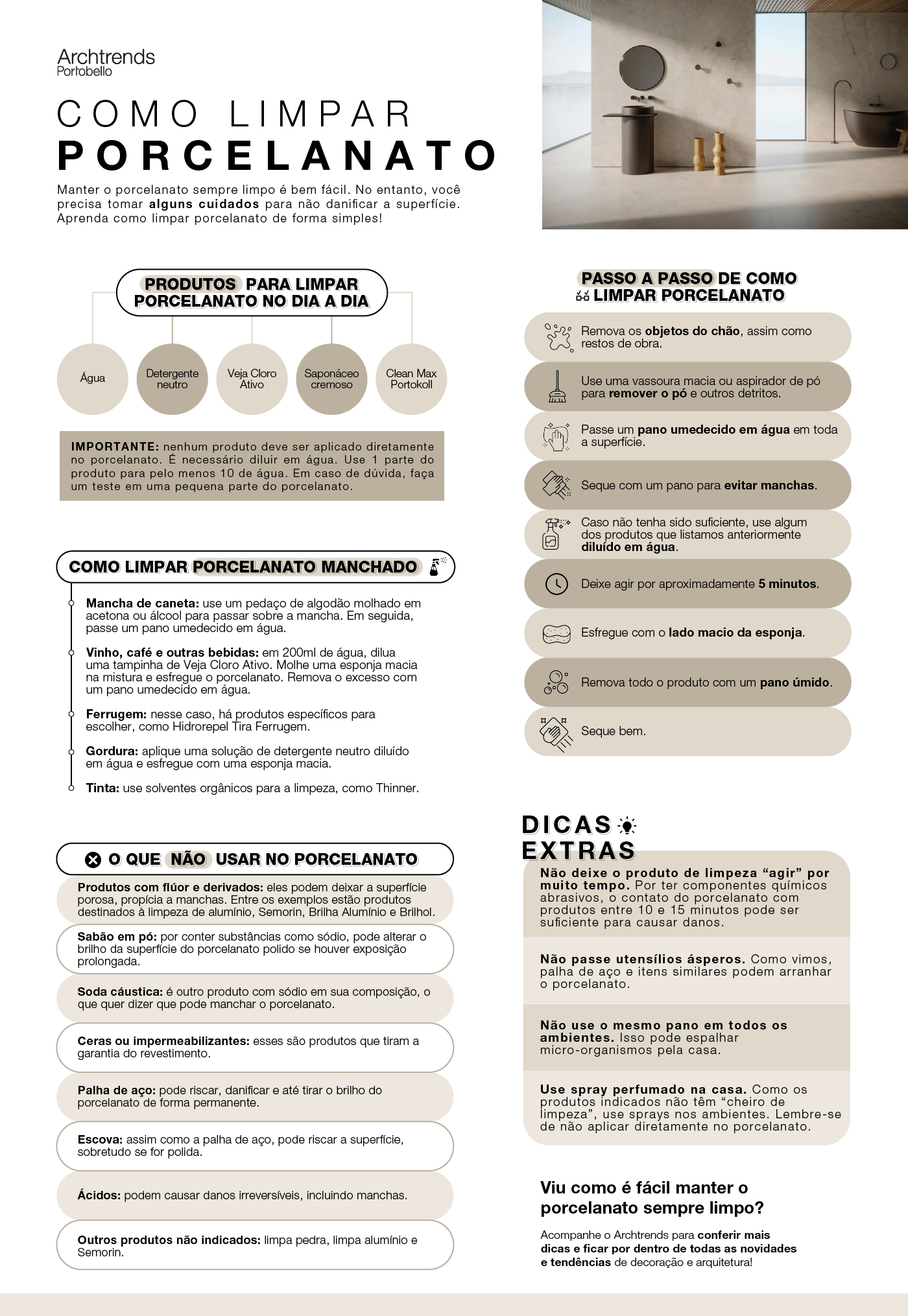 como limpar manchas de agua do porcelanato do banheiro