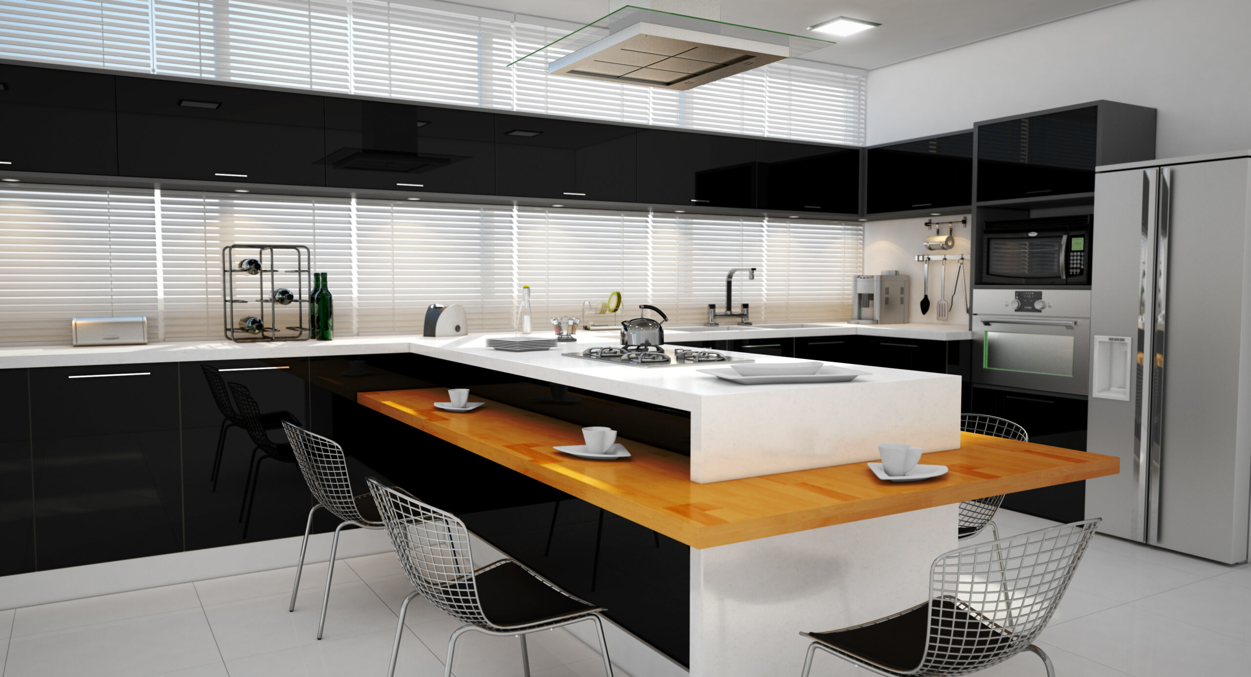 cozinha integrada com sala de jantar