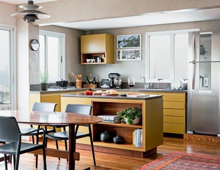 cozinha e sala de estar integradas