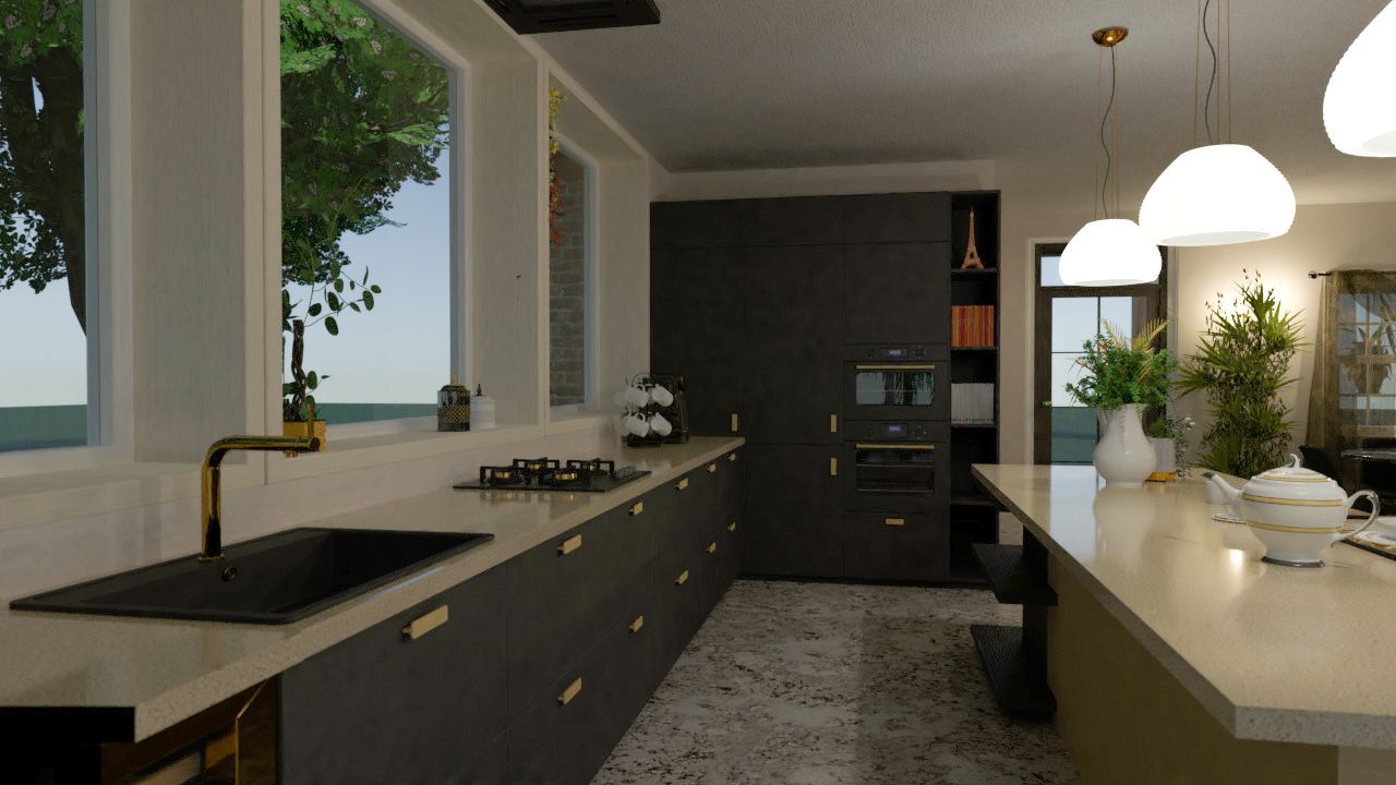 cozinha planejada com ilha e nichos