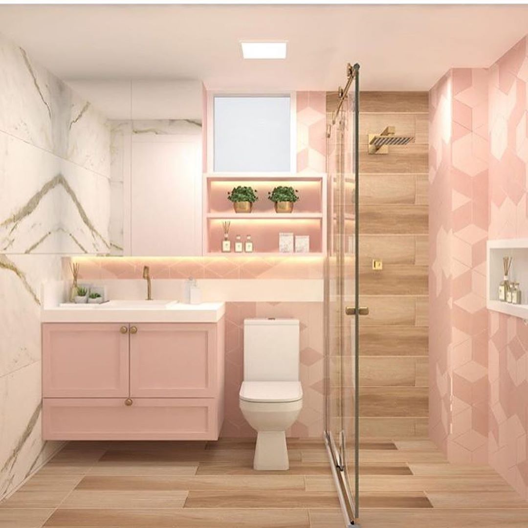 pastilha rosa meia parede banheiro pequeno