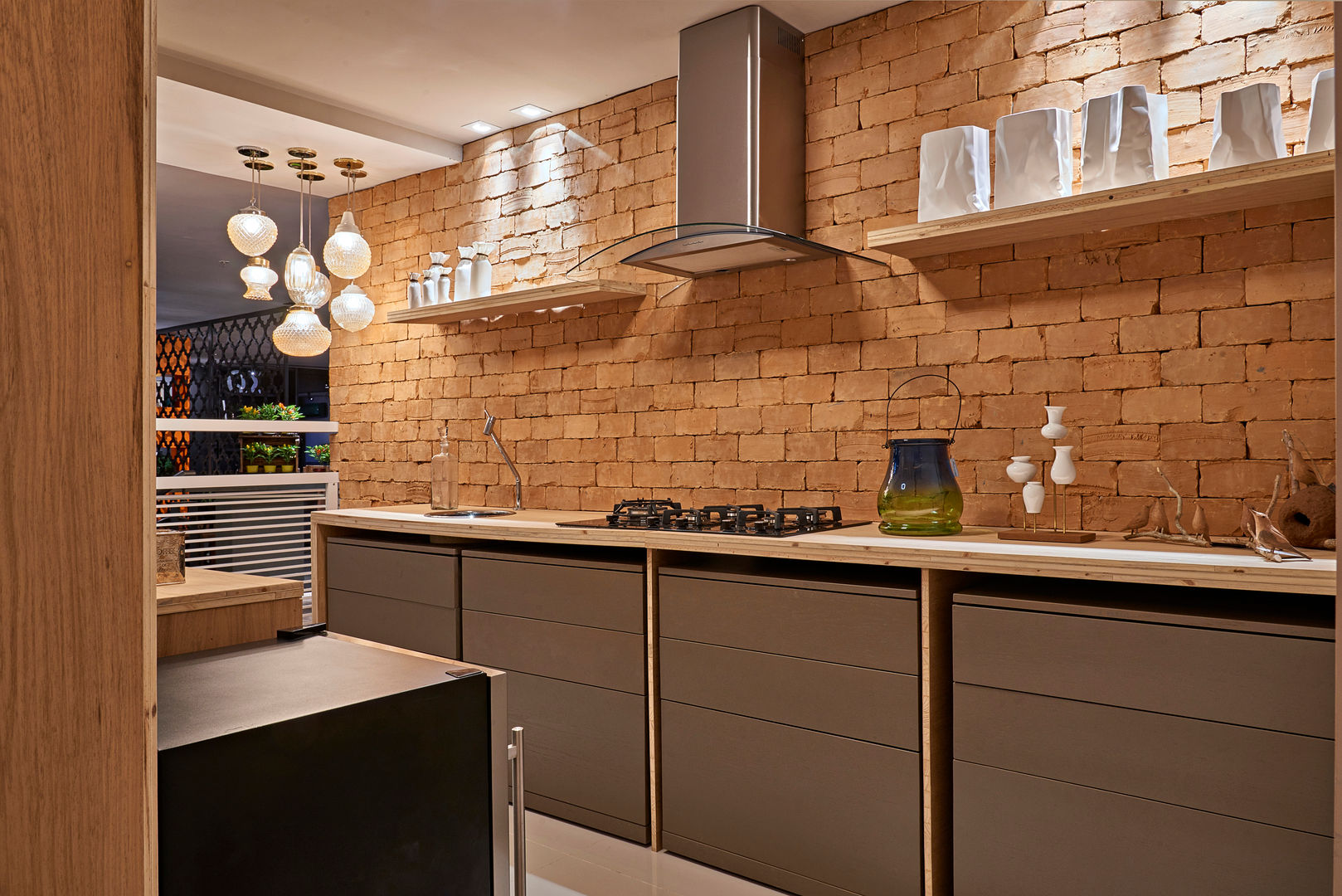ideias de decoração cozinha com parede de tijolinho