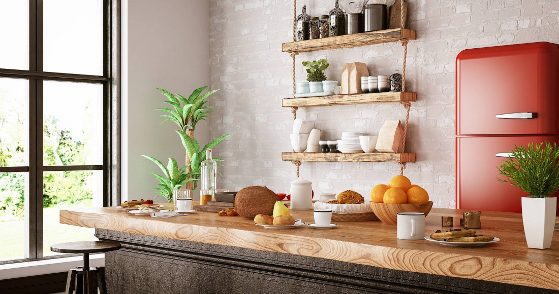 decoracao de cozinha com parede de tijolinho
