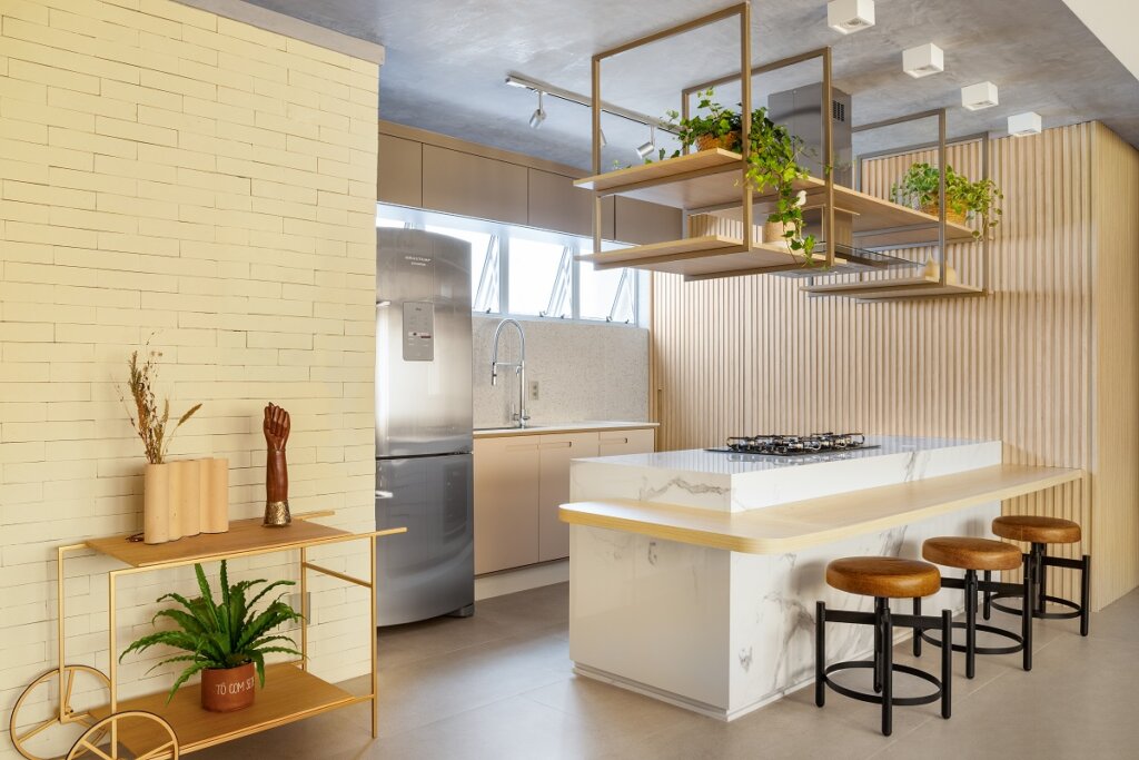 ideias de decoração cozinha com parede de tijolinho