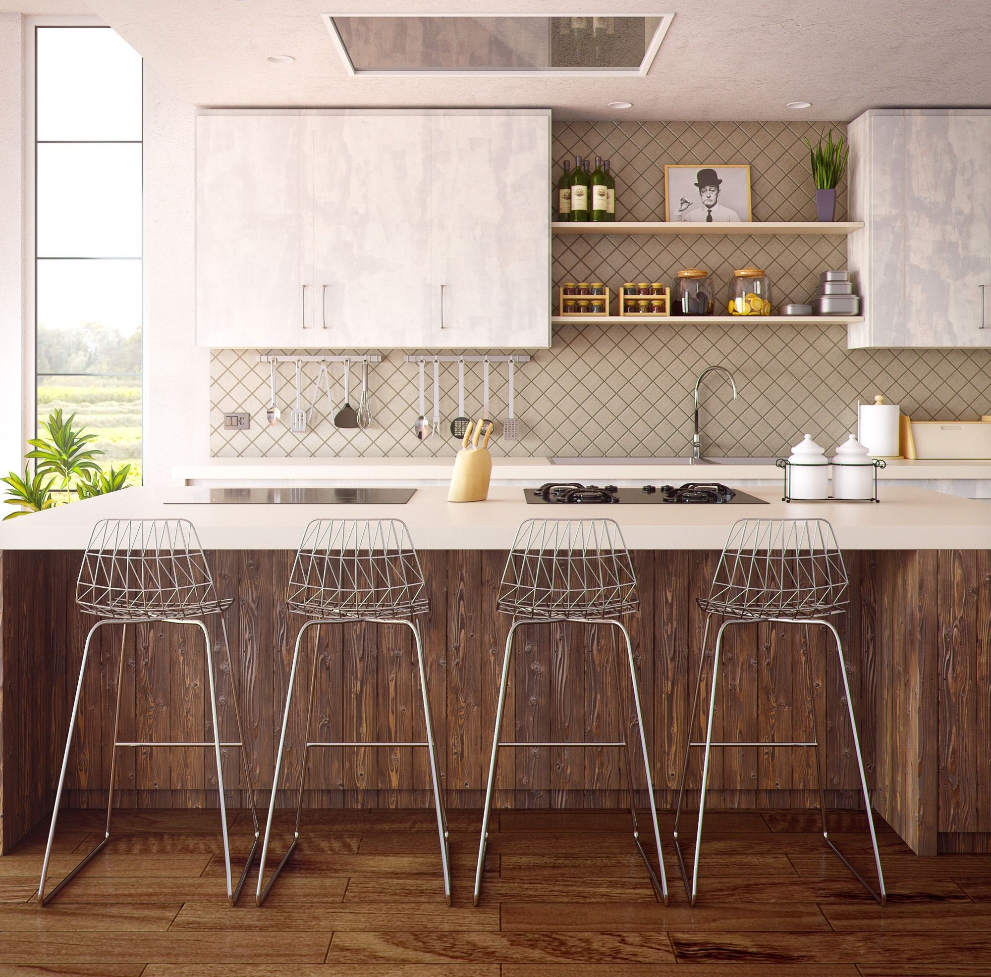 decoracao de cozinha com parede de tijolinho