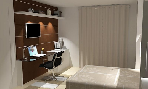 Inspirações de design: quartos de casal pequenos com TV integrada