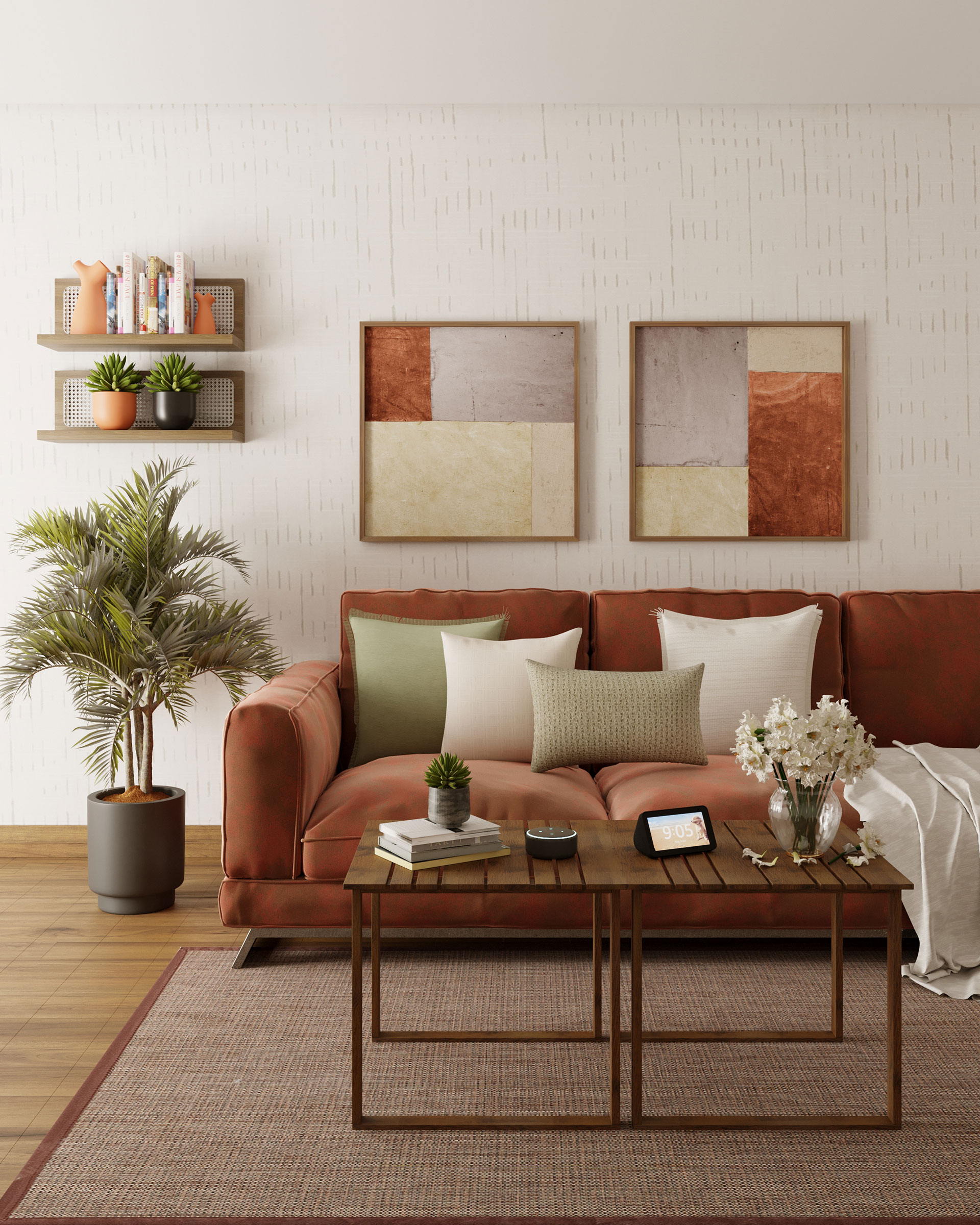 decoracao de sala com tons terrosos