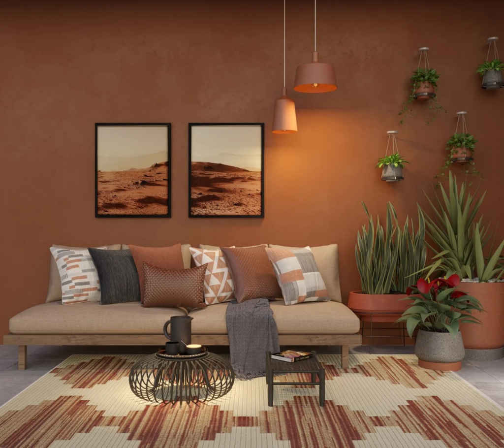 ideias de decoração de sala tons terrosos