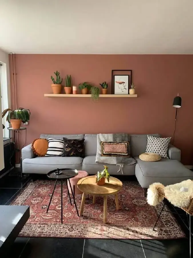 ideias de decoração de sala tons terrosos
