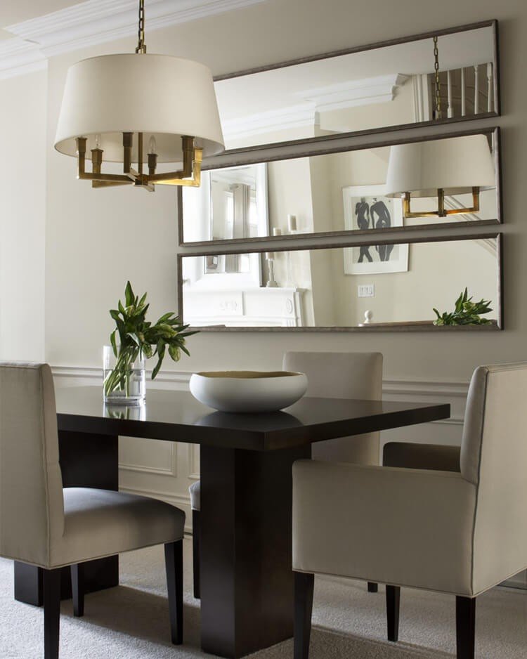 espelho redondo vs espelho orgânico para sala de jantar