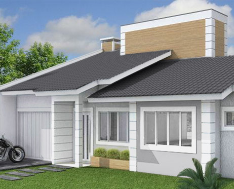 fachada de casa com telhado de telha de concreto palha