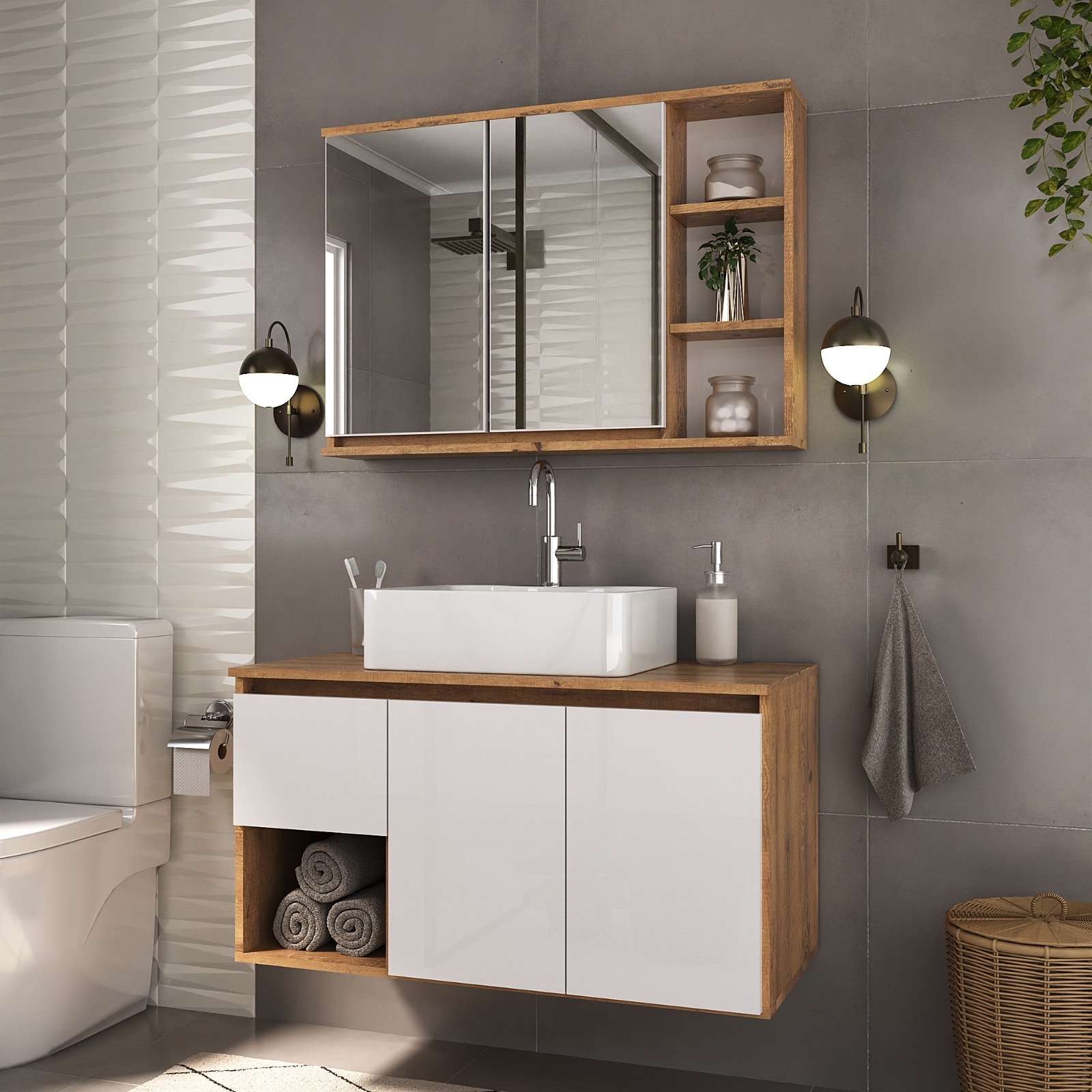 gabinete de banheiro 90 cm com duas cubas