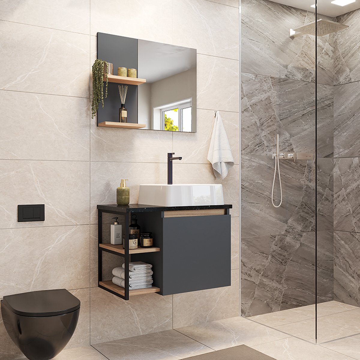 gabinete de banheiro 90 cm com tampo de granito