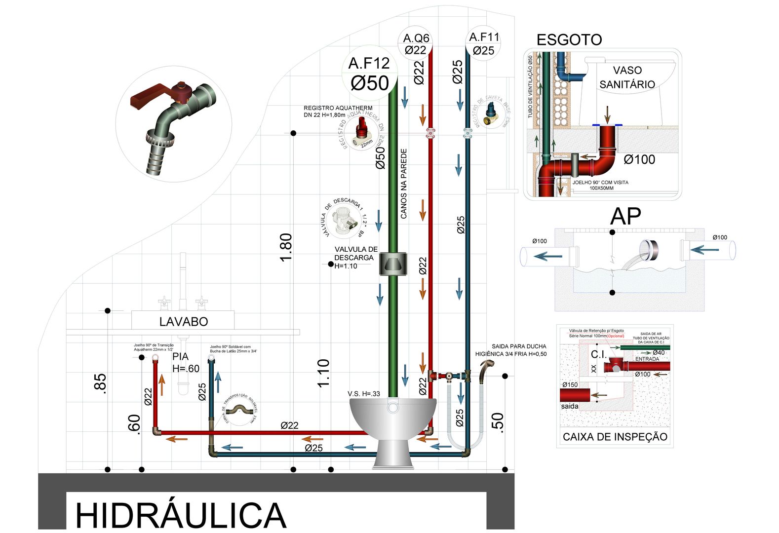 5 ideias de esquema hidráulico para banheiros pequenos