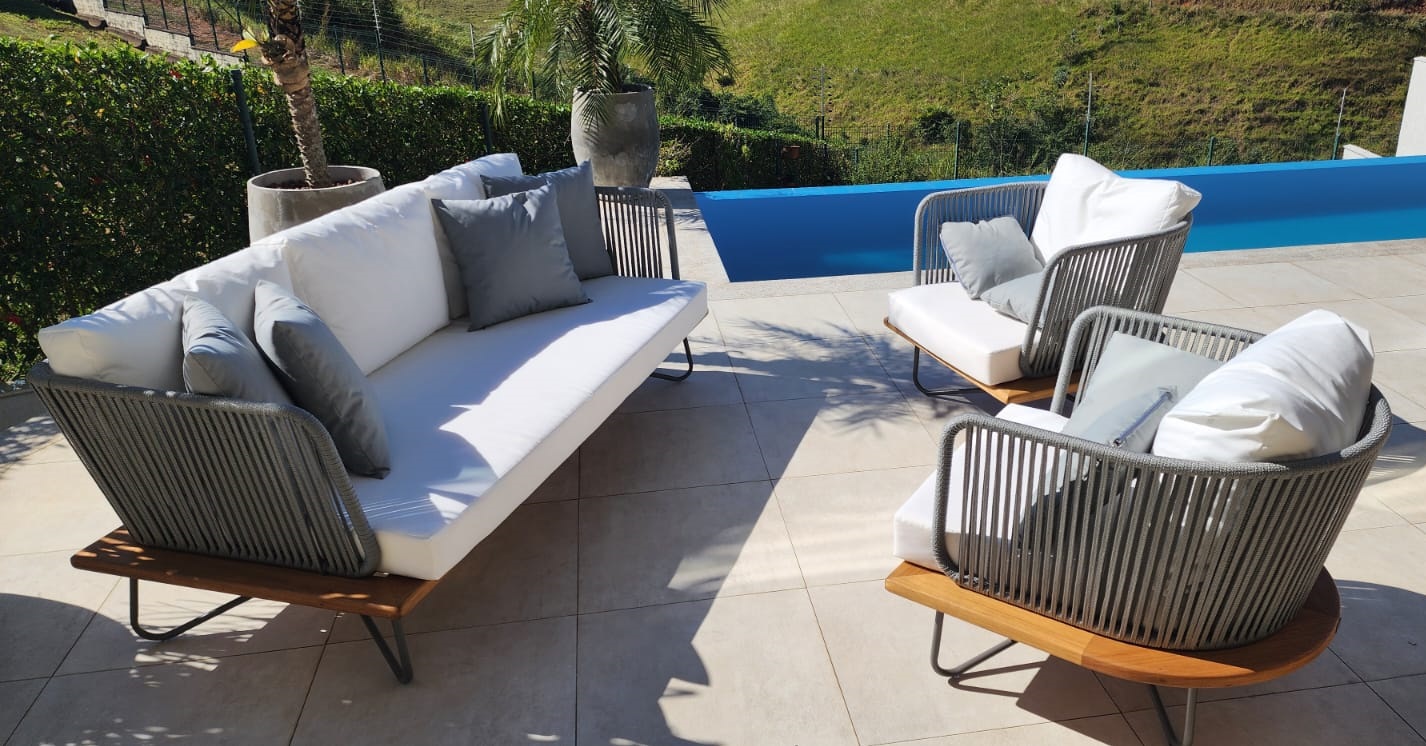 ideias de decoração jardim com moveis corda nautica