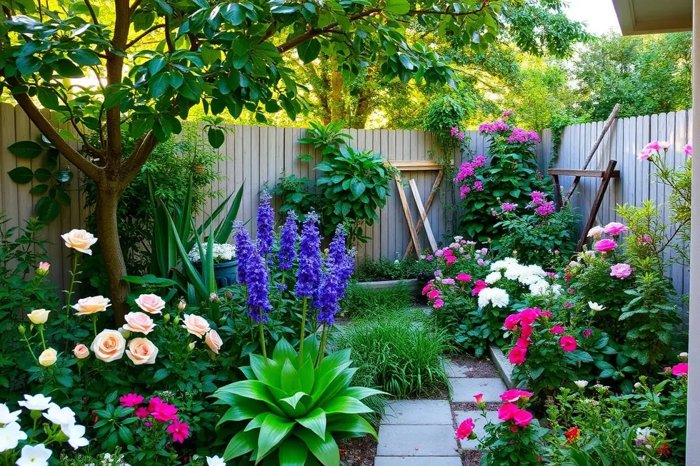 jardim no quintal com sombra