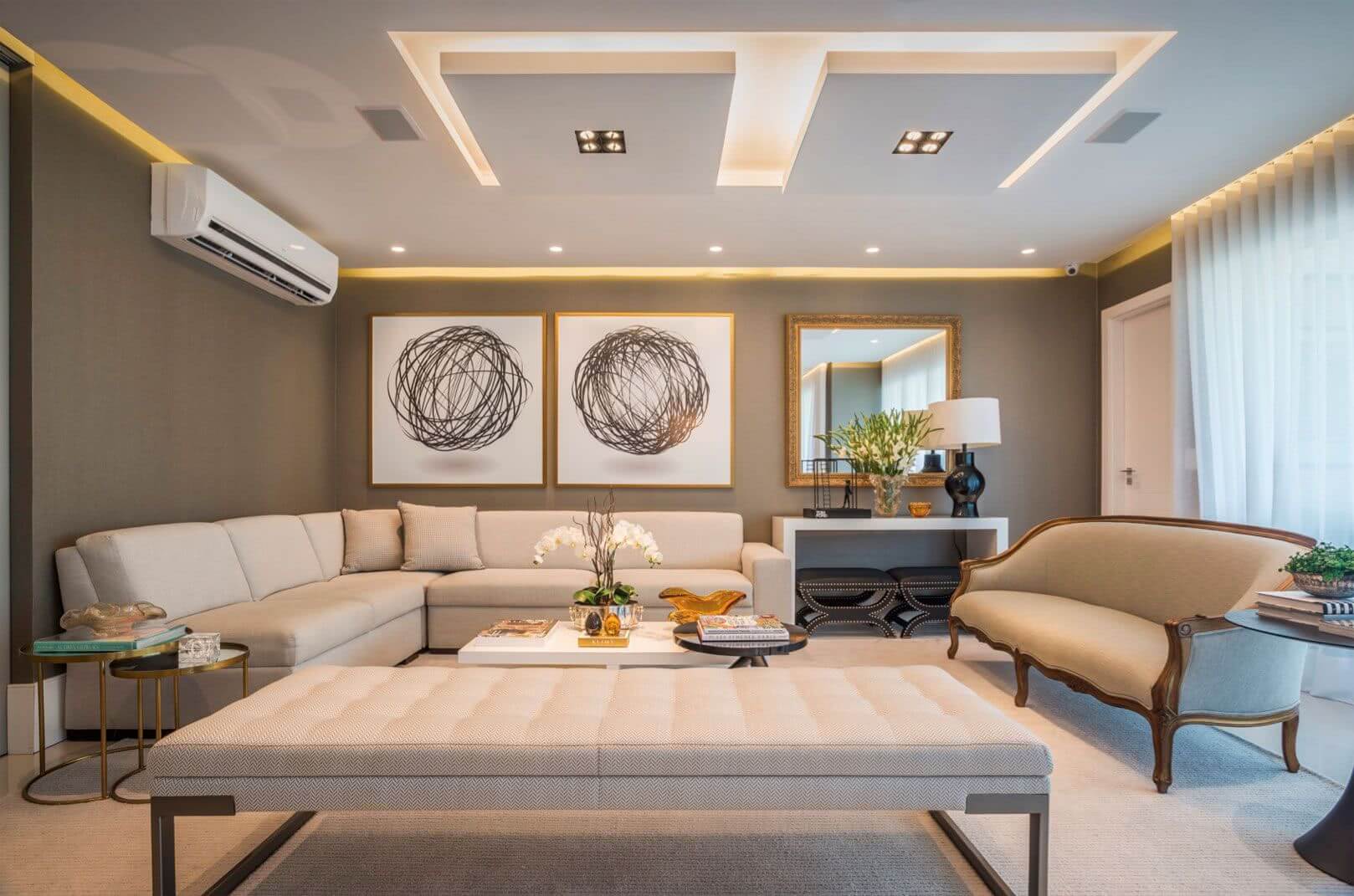 iluminacao sanca gesso sala tv