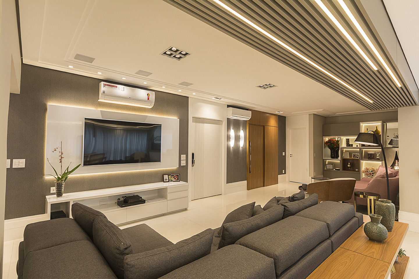 iluminacao sanca gesso sala tv