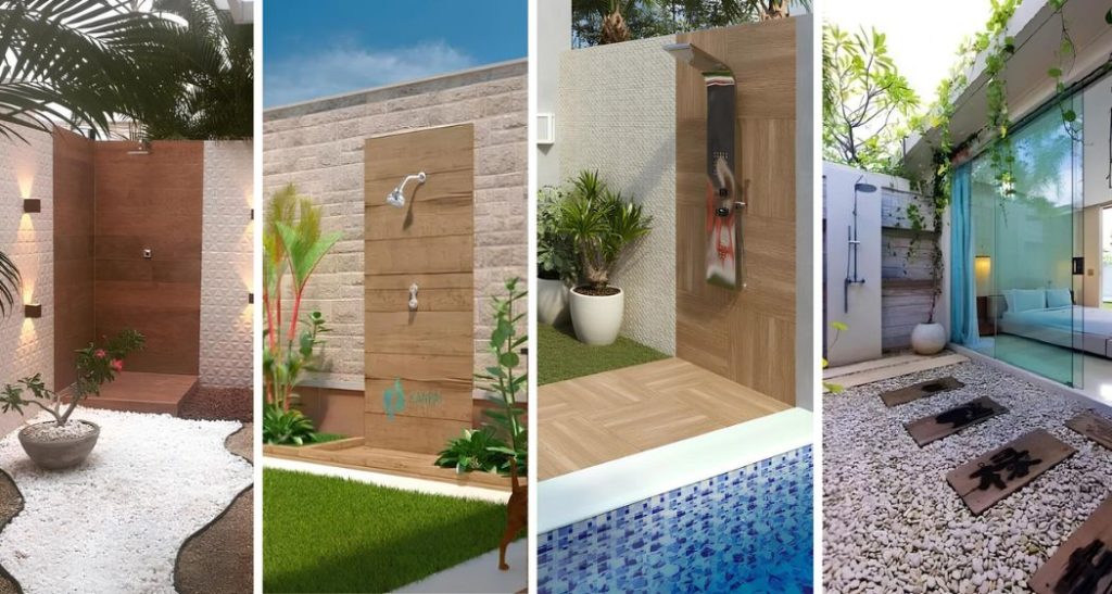 jardim com chuveiro e deck